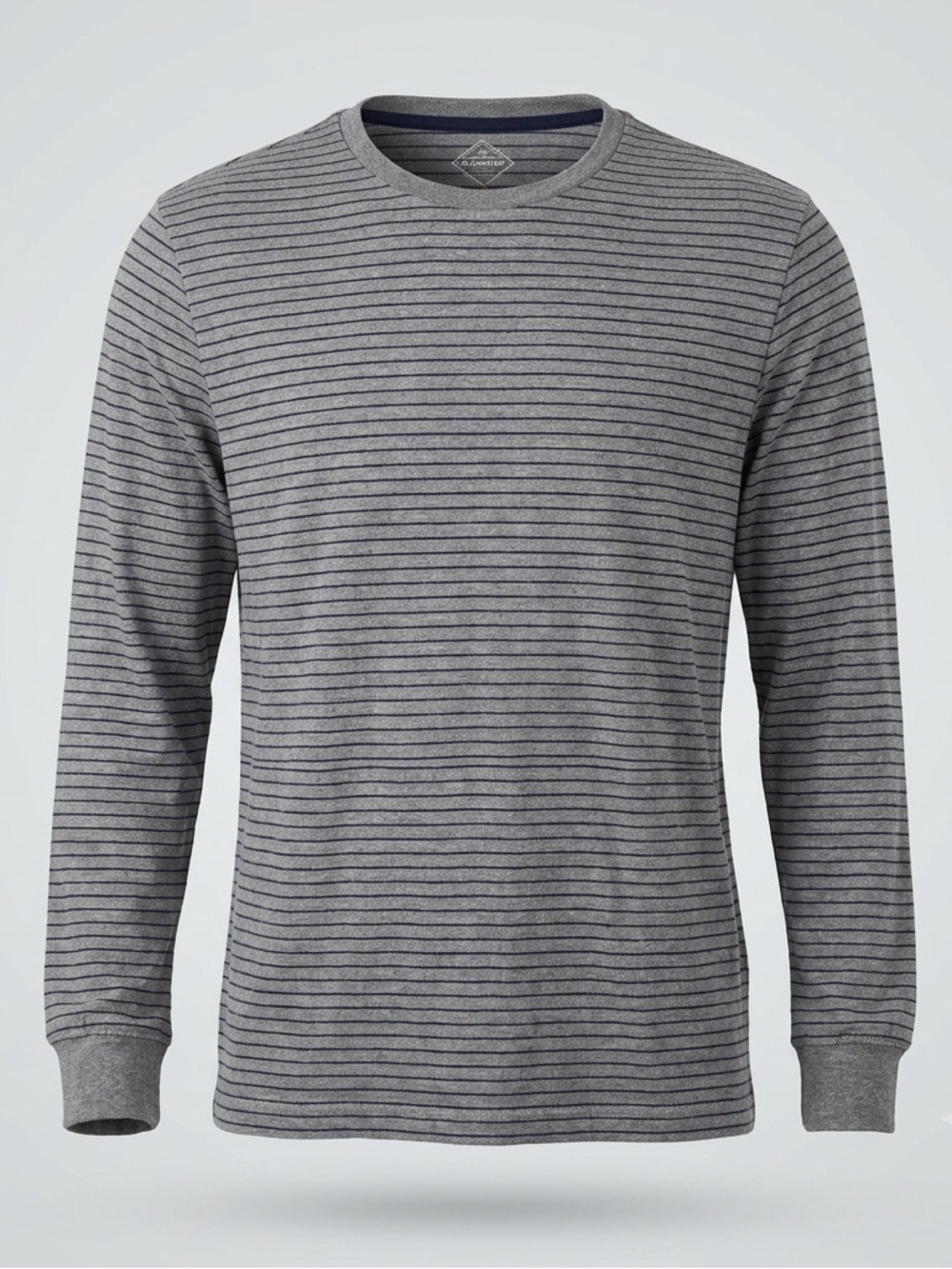St. John's Bay Men's Gray Crewneck Long Sleeve Blue Striped Shirt Size Large